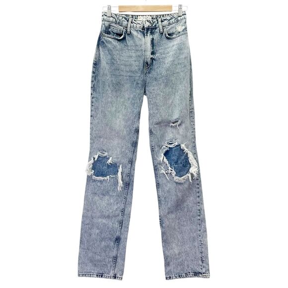 Free People We The Free My Own Lane Straight Jeans Acid Wash Distressed Size 28 - Picture 2 of 15